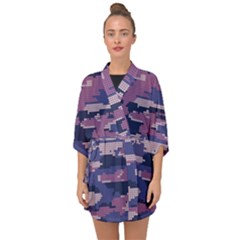Abstract Purple Camo Half Sleeve Chiffon Kimono