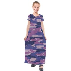 Abstract Purple Camo Kids  Short Sleeve Maxi Dress by AnkouArts