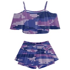 Abstract Purple Camo Kids  Off Shoulder Skirt Bikini by AnkouArts
