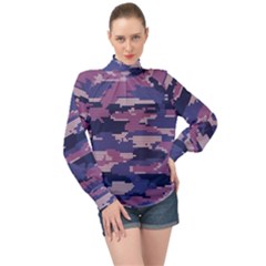 Abstract Purple Camo High Neck Long Sleeve Chiffon Top by AnkouArts