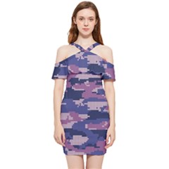 Abstract Purple Camo Shoulder Frill Bodycon Summer Dress by AnkouArts