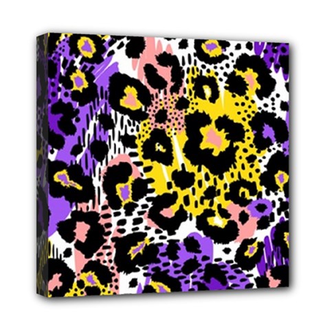 Black Leopard Print With Yellow, Gold, Purple And Pink Mini Canvas 8  X 8  (stretched) by AnkouArts