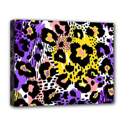 Black Leopard Print With Yellow, Gold, Purple And Pink Deluxe Canvas 20  X 16  (stretched) by AnkouArts