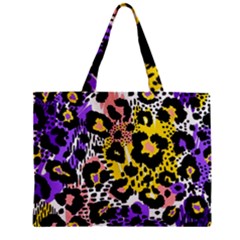 Black Leopard Print With Yellow, Gold, Purple And Pink Zipper Mini Tote Bag by AnkouArts