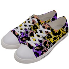 Black Leopard Print With Yellow, Gold, Purple And Pink Men s Low Top Canvas Sneakers by AnkouArts
