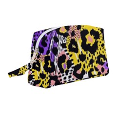 Black Leopard Print With Yellow, Gold, Purple And Pink Wristlet Pouch Bag (medium) by AnkouArts