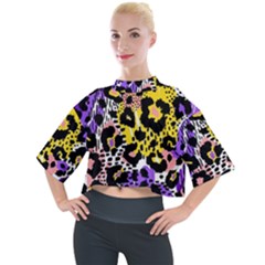 Black Leopard Print With Yellow, Gold, Purple And Pink Mock Neck Tee