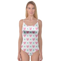 Pink Hearts One White Background Camisole Leotard  by AnkouArts