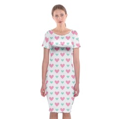 Pink Hearts One White Background Classic Short Sleeve Midi Dress