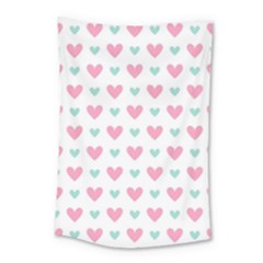 Pink Hearts One White Background Small Tapestry by AnkouArts