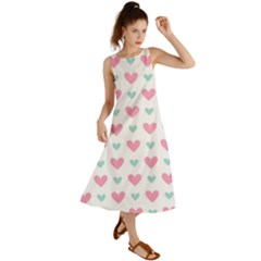 Pink Hearts One White Background Summer Maxi Dress by AnkouArts