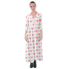 Pink Hearts One White Background Button Up Maxi Dress by AnkouArts