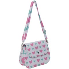 Pink Hearts One White Background Saddle Handbag