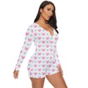 Pink hearts one white background Long Sleeve Boyleg Swimsuit View3