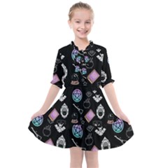 Small Witch Goth Pastel Print Kids  All Frills Chiffon Dress by InPlainSightStyle