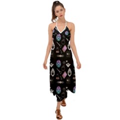 Small Witch Goth Pastel Print Halter Tie Back Dress 