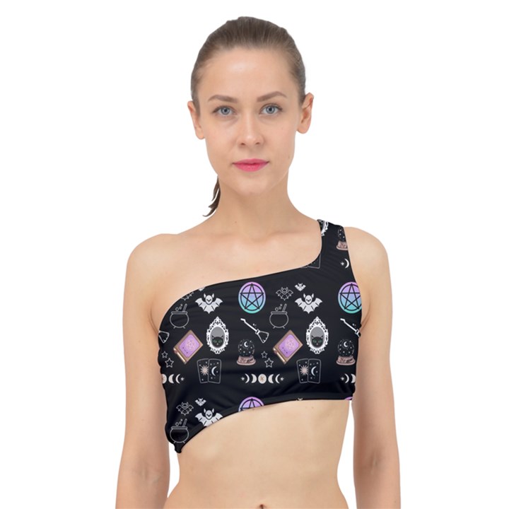 Small Witch Goth Pastel Print Spliced Up Bikini Top 