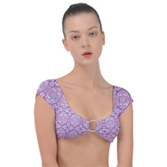 Purple Pattern Oval Cap Sleeve Ring Bikini Top by AnkouArts