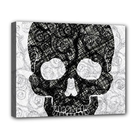 Black Skull On White Deluxe Canvas 20  X 16  (stretched) by AnkouArts