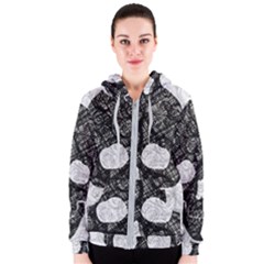 Black Skull On White Women s Zipper Hoodie by AnkouArts