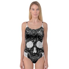 Black Skull On White Camisole Leotard  by AnkouArts