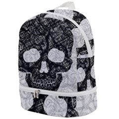 Black Skull On White Zip Bottom Backpack