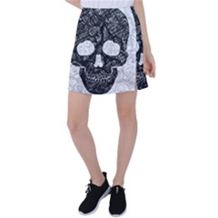 Black Skull On White Tennis Skirt