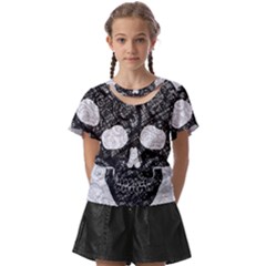 Black Skull On White Kids  Front Cut Tee by AnkouArts