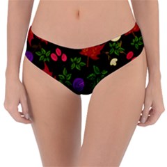 Golden Autumn, Red-yellow Leaves And Flowers  Reversible Classic Bikini Bottoms by Daria3107