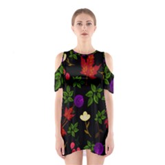 Golden Autumn, Red-yellow Leaves And Flowers  Shoulder Cutout One Piece Dress