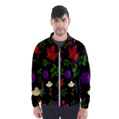 Golden Autumn, Red-yellow Leaves And Flowers  Men s Windbreaker by Daria3107