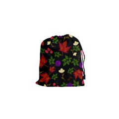 Golden Autumn, Red-yellow Leaves And Flowers  Drawstring Pouch (xs) by Daria3107