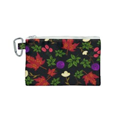 Golden Autumn, Red-yellow Leaves And Flowers  Canvas Cosmetic Bag (small) by Daria3107