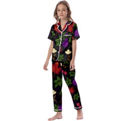 Golden Autumn, Red-yellow Leaves And Flowers  Kids  Satin Short Sleeve Pajamas Set by Daria3107