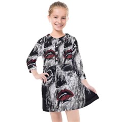 Creepy Head Sculpture Artwork Kids  Quarter Sleeve Shirt Dress by dflcprintsclothing