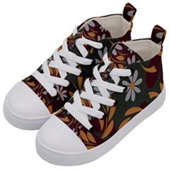Folk Flowers Pattern Floral Surface Design Kids  Mid-top Canvas Sneakers