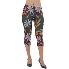 Folk Flowers Pattern Floral Surface Design Lightweight Velour Capri Leggings  by Eskimos