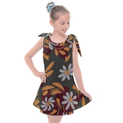 Folk Flowers Pattern Floral Surface Design Kids  Tie Up Tunic Dress