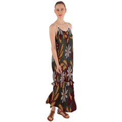 Folk Flowers Pattern Floral Surface Design Cami Maxi Ruffle Chiffon Dress by Eskimos