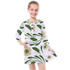 Folk Flowers Pattern Floral Surface Design Kids  Quarter Sleeve Shirt Dress by Eskimos