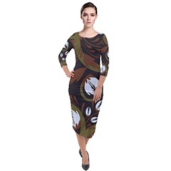 Folk Flowers Pattern Floral Surface Design Quarter Sleeve Midi Velour Bodycon Dress by Eskimos