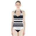 Bandes Abstrait Blanc/Noir Halter Swimsuit View1