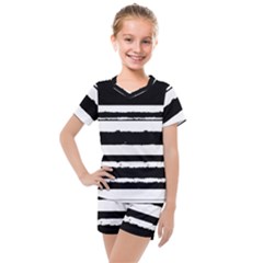 Bandes Abstrait Blanc/noir Kids  Mesh Tee And Shorts Set