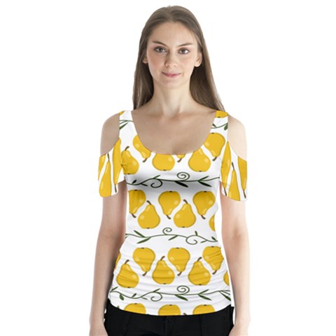 Juicy Yellow Pear Butterfly Sleeve Cutout Tee  by SychEva