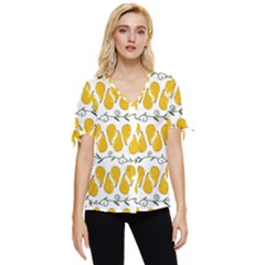 Juicy Yellow Pear Bow Sleeve Button Up Top by SychEva