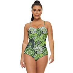 Green Floral Bohemian Vintage Retro Full Coverage Swimsuit by BohoMe