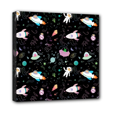 Funny Astronauts, Rockets And Rainbow Space Mini Canvas 8  X 8  (stretched) by SychEva