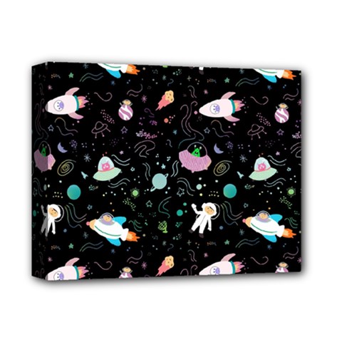 Funny Astronauts, Rockets And Rainbow Space Deluxe Canvas 14  X 11  (stretched) by SychEva