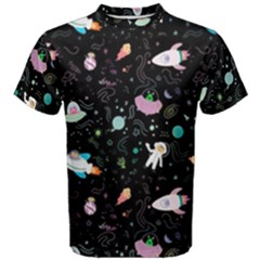 Funny Astronauts, Rockets And Rainbow Space Men s Cotton Tee by SychEva