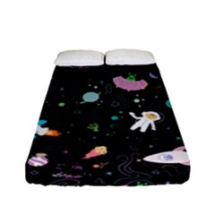 Funny Astronauts, Rockets And Rainbow Space Fitted Sheet (full/ Double Size) by SychEva